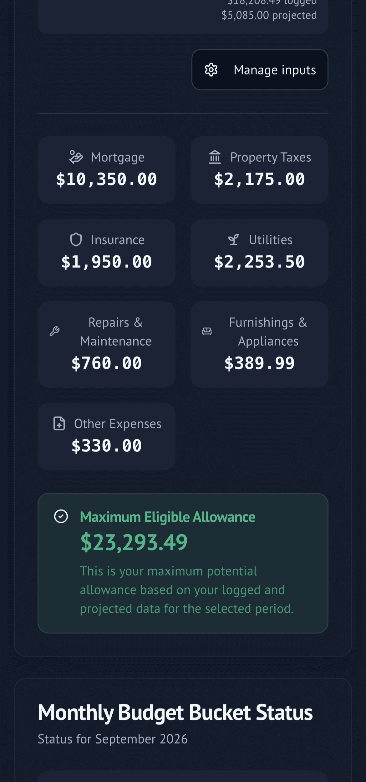 The dashboard on a phone in dark theme
